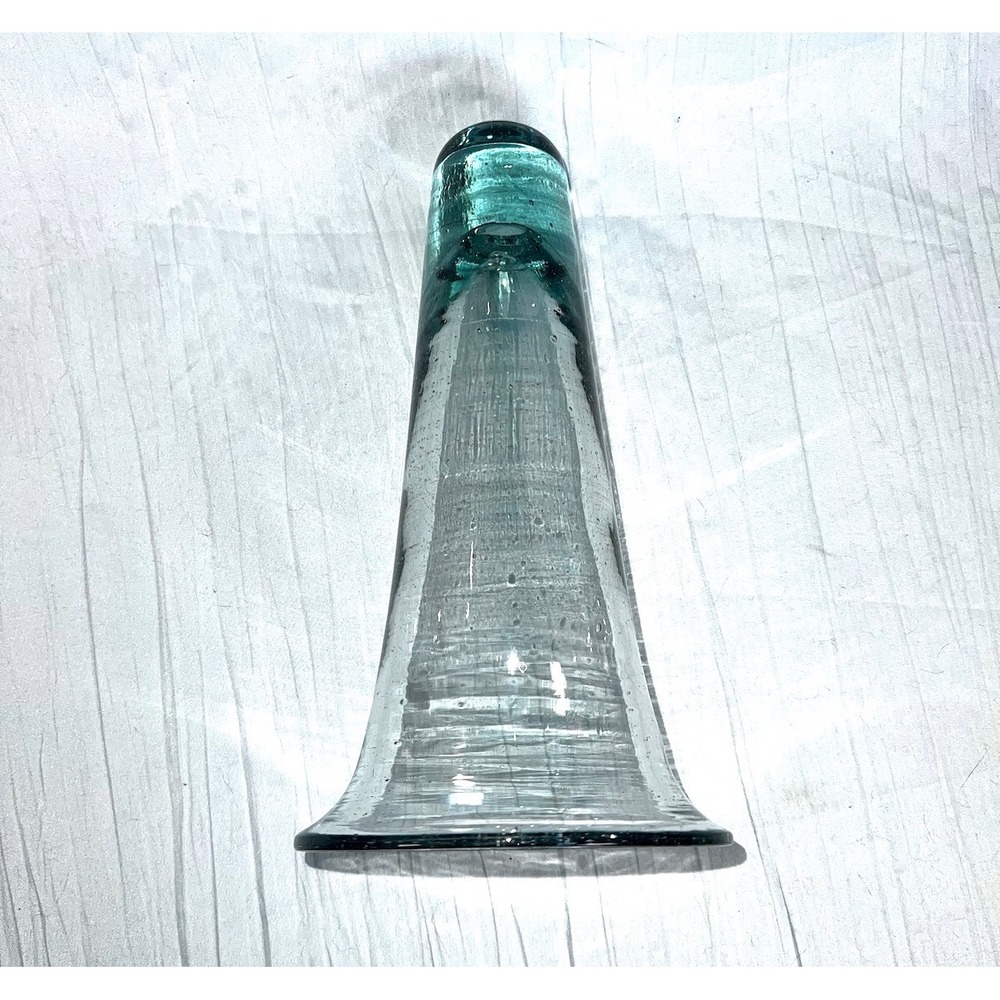 Hand Blown Recycled Glass Cone Vase Replacement Trumpet Vase Teal Ombre 10.25"